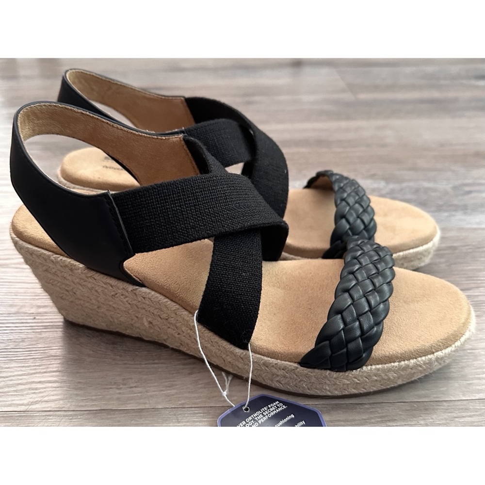 🆕 Women’s Sonoma Ortholite Eco Black Braided Espadrille Wedge Sandals - Picture 4 of 16